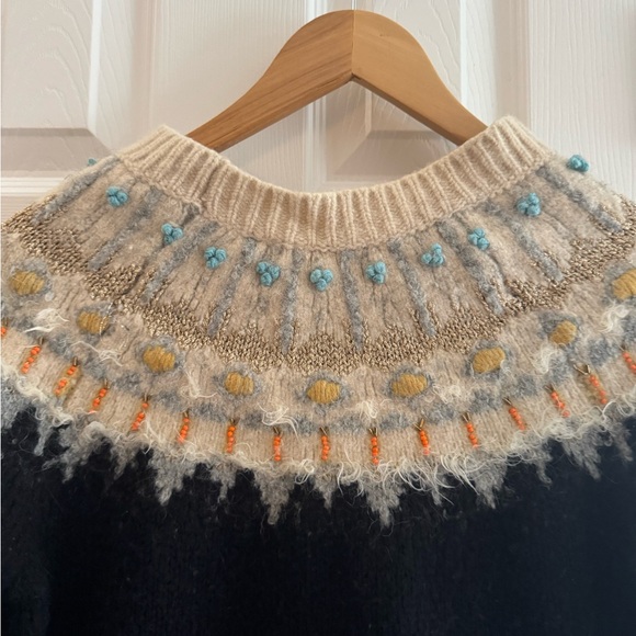 Anthropologie Sleeping on Snow beaded Fair Isle wool blend pullover - Picture 4 of 7
